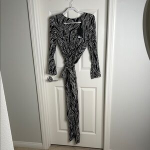 The Kooples Black and White Bodycon Long Sleeve Dress